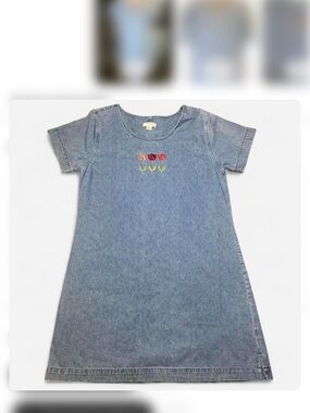 Christopher & Banks Light Blue Denim Dress with Tulip Embroidery
